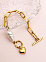 Artistic Heart Shape 304 Stainless Steel Gold Plated Pearl Shell Bracelets In Bulk main image 3