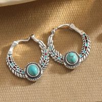 1 Pair Retro Classic Style Oval Water Droplets Tassel Enamel Inlay Alloy Turquoise Resin Earrings sku image 1