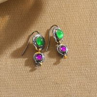 1 Pair Retro Classic Style Oval Water Droplets Tassel Enamel Inlay Alloy Turquoise Resin Earrings sku image 2