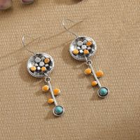 1 Pair Retro Classic Style Oval Water Droplets Tassel Enamel Inlay Alloy Turquoise Resin Earrings sku image 3