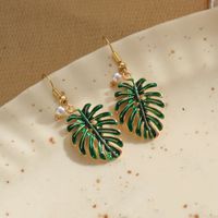 1 Pair Vintage Style Leaf Water Droplets Enamel Inlay Alloy Natural Stone Shell Drop Earrings sku image 3