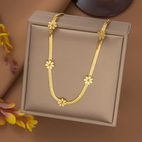 304 Stainless Steel 18K Gold Plated Elegant Lady Plating Flower Bracelets Necklace sku image 2