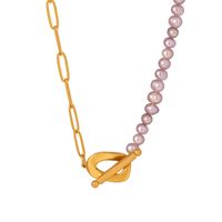 Elegant Barocker Stil Farbblock Süßwasserperle Titan Stahl Perlen Überzug 18 Karat Vergoldet Halskette main image 2