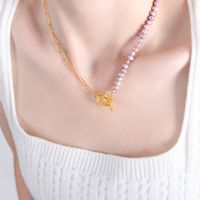 Elegant Barocker Stil Farbblock Süßwasserperle Titan Stahl Perlen Überzug 18 Karat Vergoldet Halskette main image 6