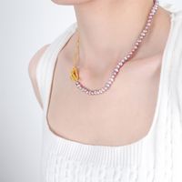 Elegant Barocker Stil Farbblock Süßwasserperle Titan Stahl Perlen Überzug 18 Karat Vergoldet Halskette main image 5