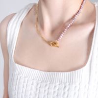 Elegant Barocker Stil Farbblock Süßwasserperle Titan Stahl Perlen Überzug 18 Karat Vergoldet Halskette main image 4