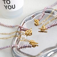 Elegant Barocker Stil Farbblock Süßwasserperle Titan Stahl Perlen Überzug 18 Karat Vergoldet Halskette main image 1