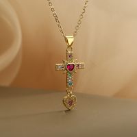 Classic Style Streetwear Cross Copper Plating Inlay Zircon 18k Gold Plated Pendant Necklace main image 4