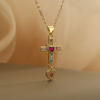 Classic Style Streetwear Cross Copper Plating Inlay Zircon 18k Gold Plated Pendant Necklace sku image 1