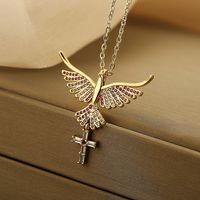 Classic Style Streetwear Cross Copper Plating Inlay Zircon 18k Gold Plated Pendant Necklace main image 3