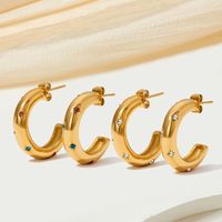 1 Pair Classic Style C Shape Plating Inlay 304 Stainless Steel Artificial Gemstones 16K Gold Plated White Gold Plated Gold Plated Earrings main image 3