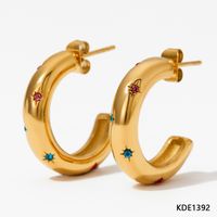 1 Pair Classic Style C Shape Plating Inlay 304 Stainless Steel Artificial Gemstones 16K Gold Plated White Gold Plated Gold Plated Earrings sku image 1