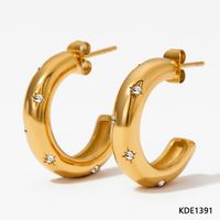 1 Pair Classic Style C Shape Plating Inlay 304 Stainless Steel Artificial Gemstones 16K Gold Plated White Gold Plated Gold Plated Earrings sku image 2