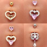 Streetwear Shiny Heart Shape Stainless Steel Alloy Copper Inlay Zircon White Gold Plated Gold Plated Belly Ring main image 1