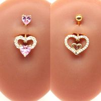 Streetwear Shiny Heart Shape Stainless Steel Alloy Copper Inlay Zircon White Gold Plated Gold Plated Belly Ring main image 2
