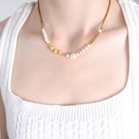 Elegant Barocker Stil Stern Süßwasserperle Titan Stahl Perlen Überzug 18 Karat Vergoldet Halskette main image 3