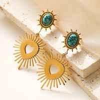 1 Pair Lady Streetwear Sun Heart Shape Plating Inlay 304 Stainless Steel Turquoise 18K Gold Plated Drop Earrings main image 3