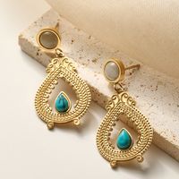 1 Pair Lady Streetwear Sun Heart Shape Plating Inlay 304 Stainless Steel Turquoise 18K Gold Plated Drop Earrings main image 2