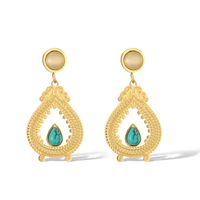 1 Pair Lady Streetwear Sun Heart Shape Plating Inlay 304 Stainless Steel Turquoise 18K Gold Plated Drop Earrings sku image 1