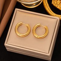 1 Pair Retro Simple Style Round Plating 304 Stainless Steel 18K Gold Plated Earrings main image 4