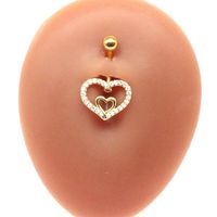 Streetwear Shiny Heart Shape Stainless Steel Alloy Copper Inlay Zircon White Gold Plated Gold Plated Belly Ring sku image 5