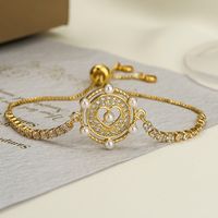 Simple Style Commute Heart Shape Copper 18k Gold Plated Artificial Pearls Zircon Bracelets In Bulk sku image 1