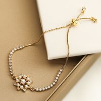 Simple Style Commute Heart Shape Copper 18k Gold Plated Artificial Pearls Zircon Bracelets In Bulk main image 4