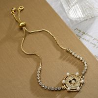 Simple Style Commute Heart Shape Copper 18k Gold Plated Artificial Pearls Zircon Bracelets In Bulk main image 2