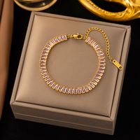 Luxurious Geometric 304 Stainless Steel 18K Gold Plated Artificial Rhinestones Tennis Bracelet In Bulk main image 5
