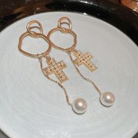Fashion Alloy Diamond-studded Geometric Earrings Long Tassel Flower Earrings sku image 2