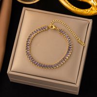 Luxurious Geometric 304 Stainless Steel 18K Gold Plated Artificial Rhinestones Tennis Bracelet In Bulk sku image 3