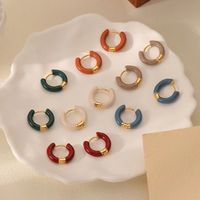 1 Pair Simple Style Circle Enamel Plating Stainless Steel Titanium Steel 18K Gold Plated Earrings main image 1