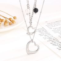 Stainless Steel Titanium Steel 18K Gold Plated Modern Style Cool Style Pearl Plating Hollow Out Heart Shape Layered Necklaces sku image 1
