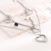 Stainless Steel Titanium Steel 18K Gold Plated Modern Style Cool Style Pearl Plating Hollow Out Heart Shape Layered Necklaces main image 7