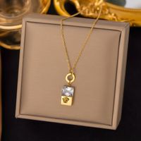 304 Stainless Steel 18K Gold Plated Vintage Style Simple Style Plating Inlay Human Square Butterfly Artificial Rhinestones Earrings Necklace main image 1