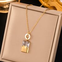 304 Stainless Steel 18K Gold Plated Vintage Style Simple Style Plating Inlay Human Square Butterfly Artificial Rhinestones Earrings Necklace main image 4