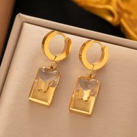 304 Stainless Steel 18K Gold Plated Vintage Style Simple Style Plating Inlay Human Square Butterfly Artificial Rhinestones Earrings Necklace main image 3