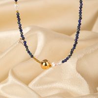 Elegant Klassisch Pendeln Farbblock Süßwasserperle Kupfer Lapislazuli Perlen Patchwork Überzug 18 Karat Vergoldet Halskette main image 4
