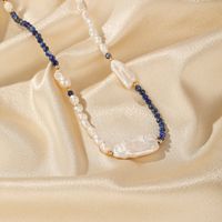 Elegant Classical Commute Color Block Freshwater Pearl Copper Lapis Lazuli Beaded Patchwork Plating 18k Gold Plated Necklace main image 3