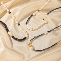 Elegant Klassisch Pendeln Farbblock Süßwasserperle Kupfer Lapislazuli Perlen Patchwork Überzug 18 Karat Vergoldet Halskette main image 1