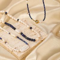 Elegant Classical Commute Color Block Freshwater Pearl Copper Lapis Lazuli Beaded Patchwork Plating 18k Gold Plated Necklace main image 2