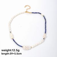 Elegant Classical Commute Color Block Freshwater Pearl Copper Lapis Lazuli Beaded Patchwork Plating 18k Gold Plated Necklace sku image 2