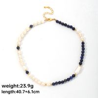 Elegant Classical Commute Color Block Freshwater Pearl Copper Lapis Lazuli Beaded Patchwork Plating 18k Gold Plated Necklace sku image 1