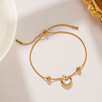 Elegant Simple Style Heart Shape Steel Plating Inlay Shell 18k Gold Plated Bracelets main image 4