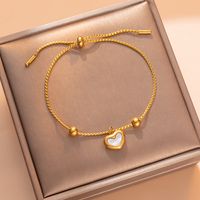 Elegant Simple Style Heart Shape Steel Plating Inlay Shell 18k Gold Plated Bracelets main image 1