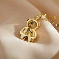 Cute Simple Style Bear Titanium Steel Copper Plating Inlay Zircon Gold Plated Pendant Necklace main image 7