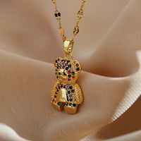 Cute Simple Style Bear Titanium Steel Copper Plating Inlay Zircon Gold Plated Pendant Necklace main image 3