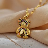 Cute Simple Style Bear Titanium Steel Copper Plating Inlay Zircon Gold Plated Pendant Necklace main image 1