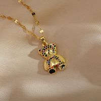 Cute Simple Style Bear Titanium Steel Copper Plating Inlay Zircon Gold Plated Pendant Necklace main image 6