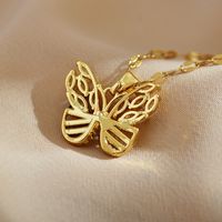 Sweet Simple Style Butterfly Titanium Steel Copper Plating Hollow Out Inlay Pearl Zircon Pendant Necklace main image 7